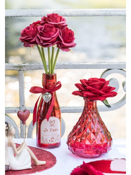 VASE VERRE FLACON ROUGE DIA 9.5CM X 12.5CM