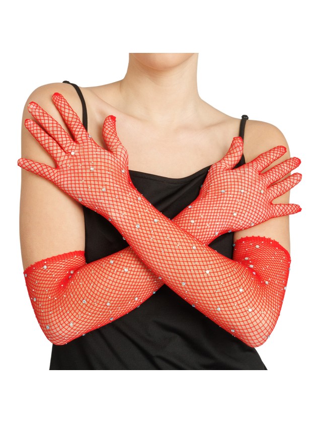 GANTS FILET ROUGE AVEC STRASS TU - 45CM