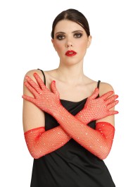 RED RHINESTONES FISHNET GLOVES ONE SIZE - 45CM