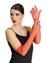 RED RHINESTONES FISHNET GLOVES ONE SIZE - 45CM
