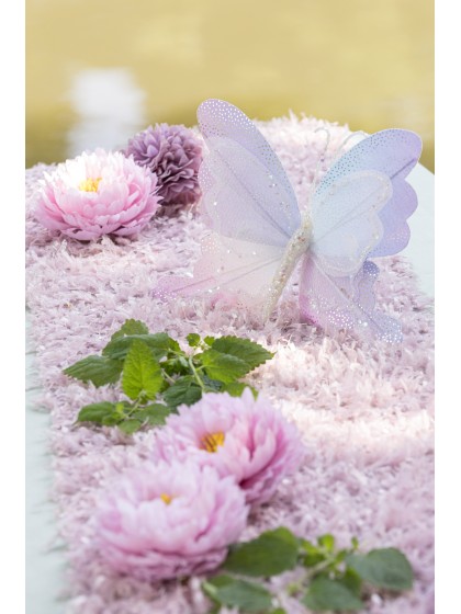 CHEMIN DE TABLE PLUMETTES LAVANDE 28CM X 3M