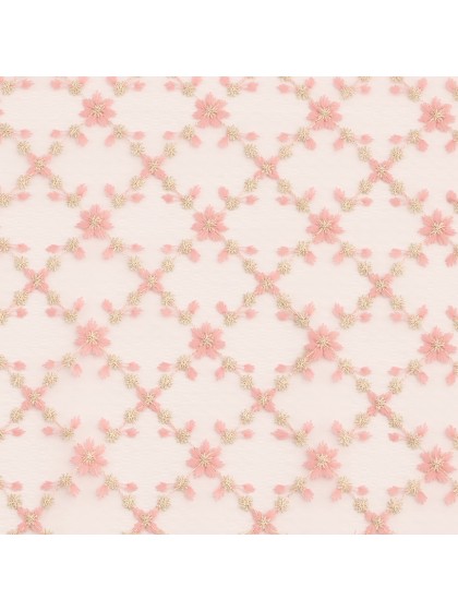 CHEMIN DE TABLE BRODE CHRISTY FLEUR ROSE OR 25CM X 3M