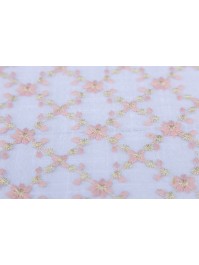 GOLDEN PINK FLOWERS CHRISTY EMBROIDED TABLE RUNNER 25CM X 3M