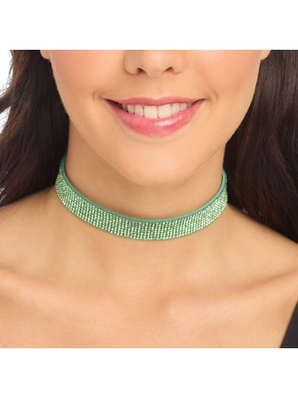 GREEN DIAMOND CHOKER NECKLACE 40CM X 1.7CM