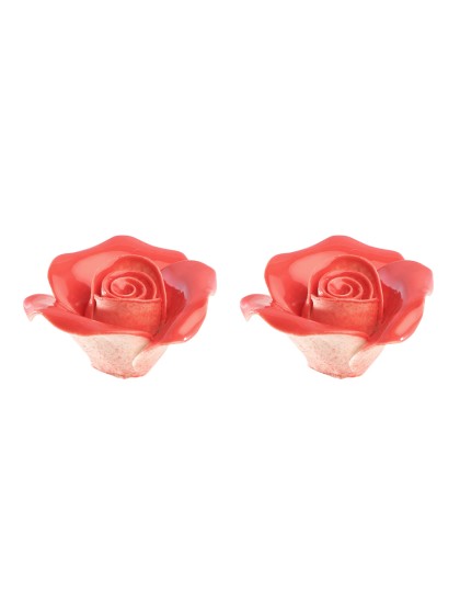 SET 2 ROSES CERAMIQUE ROUGE 4.5CM X 5CM X 2.5CM