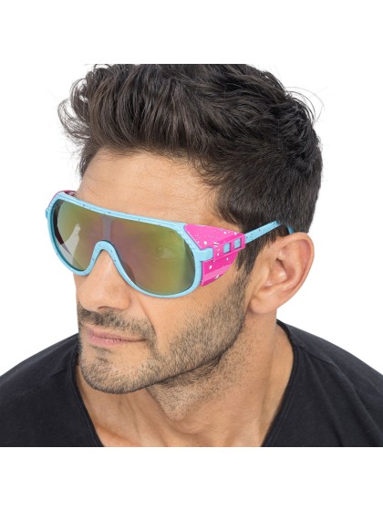 BLUE GLASSES WITH PINK SIDES 15CM X 15CM X 6.2CM