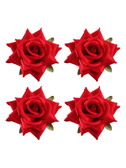SET 4 RED ROSES VELVET EFFECT DIA 10CM X 5CM