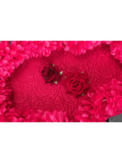 SET 4 ROSES EFFET VELOURS ROUGE DIA 10CM X 5CM