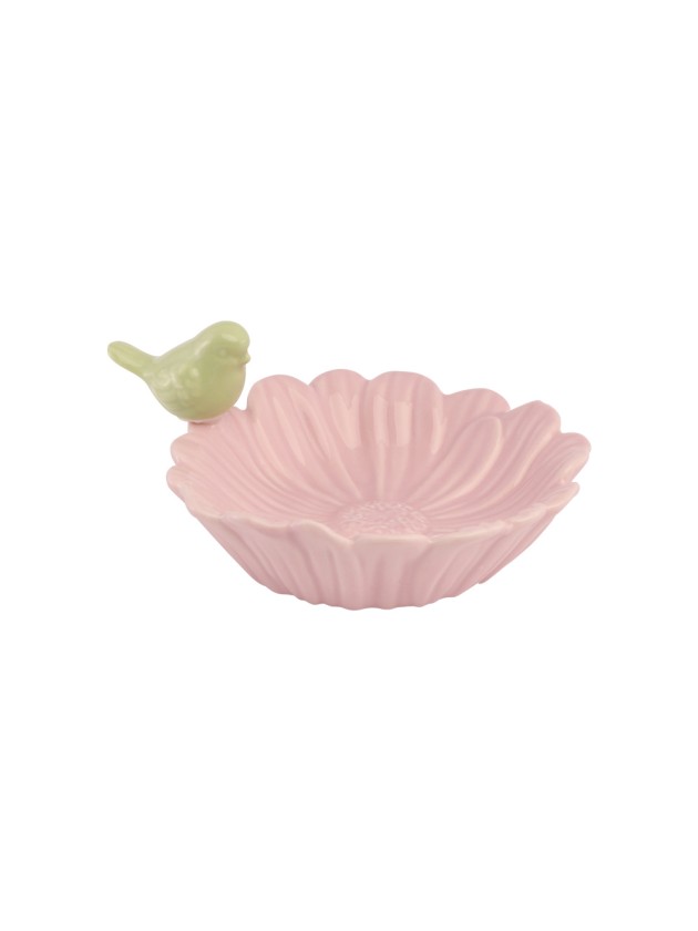 FAIRY POND CERAMIC FLOWER BOWL WITH BIRD 14.8CM X 14.8CM X 7.8CM