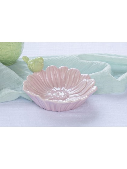FAIRY POND CERAMIC FLOWER BOWL WITH BIRD 14.8CM X 14.8CM X 7.8CM