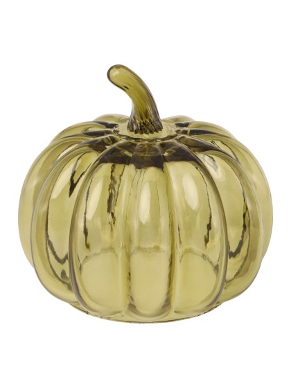 OLIVE GREEN GLASS PUMPKIN DIA 15.8CM X 14.5CM