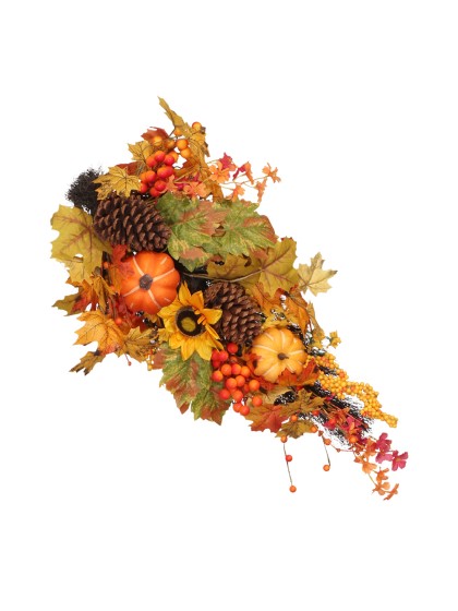 SUSPENSION OU CENTRE DE TABLE AUTOMNAL TOURNESOLS ET CITROUILLES 70CM X 40CM X 13CM