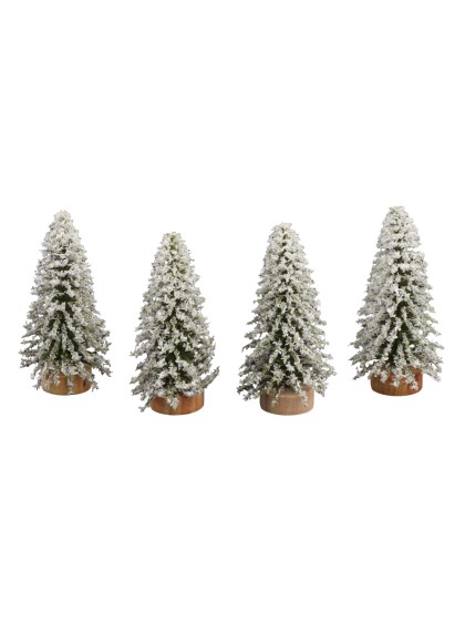 SET 4 SNOWY GREEN XMAS TREES DIA 4CM X 10CM