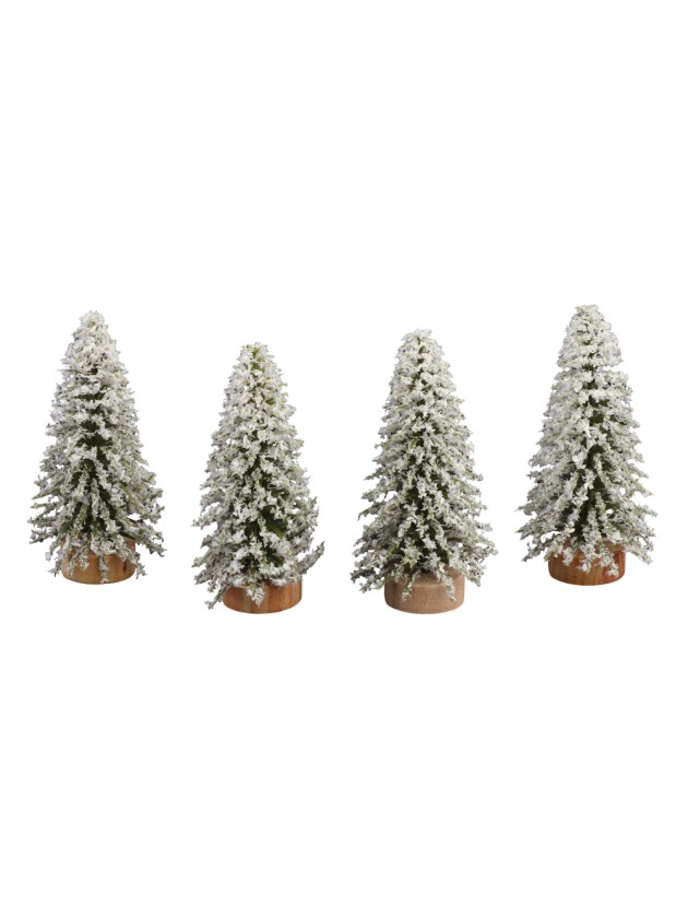 SET 4 SNOWY GREEN XMAS TREES DIA 4CM X 10CM