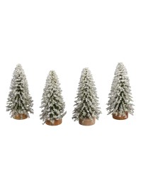 SET 4 SNOWY GREEN XMAS TREES DIA 4CM X 10CM