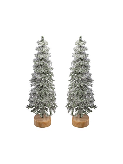 SET 2 SNOWY GREEN XMAS TREES DIA 5CM X 15CM