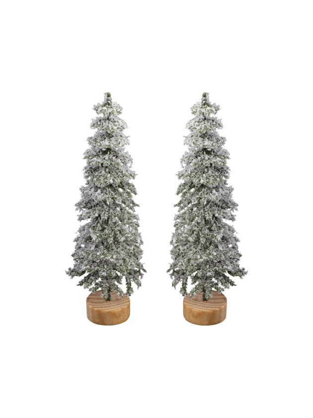 SET 2 SNOWY GREEN XMAS TREES DIA 5CM X 15CM