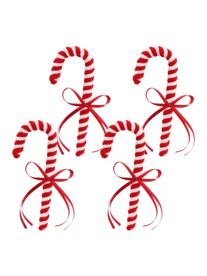 4 CANDY CANES CANDY STRIPES AVEC NOEUD 6CM X 1.2CM X 15CM