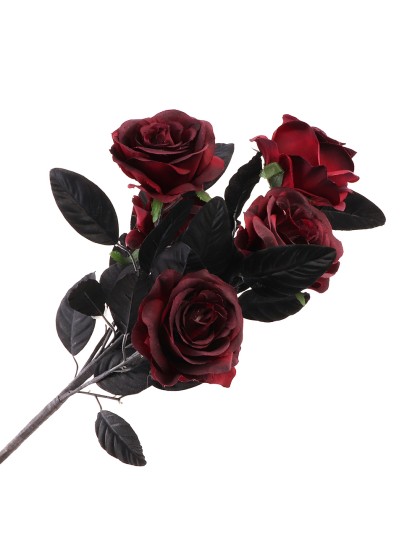 BLUMENSTRAUSS 5 ROSA BORDEAUX BLÄTTER SCHWARZ 20CM X 20CM X 48CM