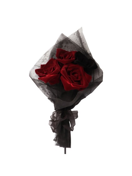 BOUQUET 5 ROSES VELOURS FLOQUEES 16CM X 16CM X 45CM
