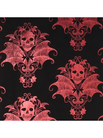 TISCHLÄUFER SAMT SCHWARZ SKULL BAROQUE IMPRESSION BORDEAUX 28CM X 3M