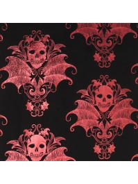 TISCHLÄUFER SAMT SCHWARZ SKULL BAROQUE IMPRESSION BORDEAUX 28CM X 3M