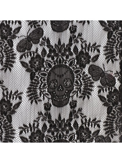 BLACK LACE WITH SKULLS TABLE RUNNER 37CM X 180CM