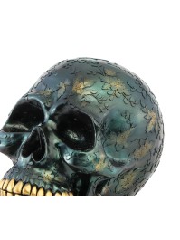 SCHÄDEL KUNSTHARZ BLÄTTER GRÜN SCHILLERND 17CM X 25CM X 17.5CM