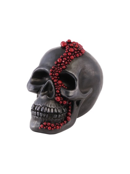 SCHÄDEL KUNSTHARZ SCHWARZ PERLEN ROT BLOODY 15CM X 23CM X 18CM