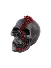 SCHÄDEL KUNSTHARZ SCHWARZ PERLEN ROT BLOODY 15CM X 23CM X 18CM