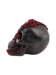 SCHÄDEL KUNSTHARZ SCHWARZ PERLEN ROT BLOODY 15CM X 23CM X 18CM