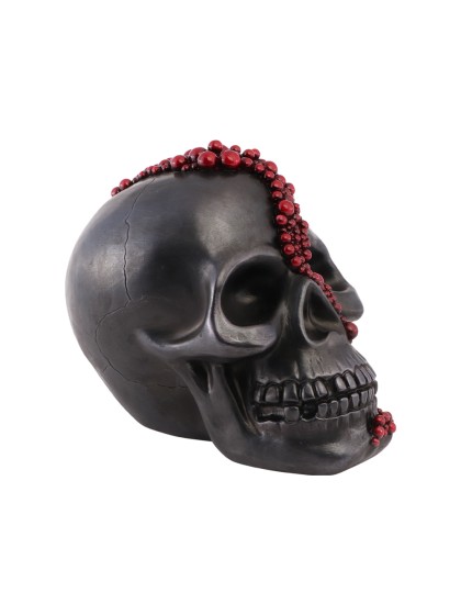 SCHÄDEL KUNSTHARZ SCHWARZ PERLEN ROT BLOODY 15CM X 23CM X 18CM