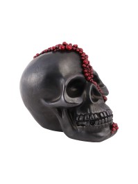 SCHÄDEL KUNSTHARZ SCHWARZ PERLEN ROT BLOODY 15CM X 23CM X 18CM