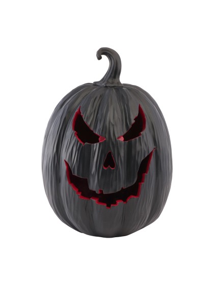 KÜRBIS DEVIL KUNSTHARZ SCHWARZ UND ROT MIT LED 21CM X 21CM X 29CM