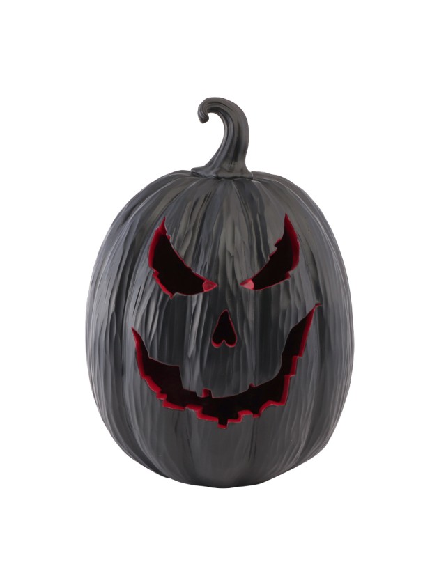 KÜRBIS DEVIL KUNSTHARZ SCHWARZ UND ROT MIT LED 21CM X 21CM X 29CM
