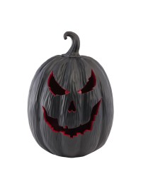 KÜRBIS DEVIL KUNSTHARZ SCHWARZ UND ROT MIT LED 21CM X 21CM X 29CM