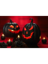 CITROUILLE DEVIL RESINE NOIR ET ROUGE AVEC LED 21CM X 21CM X 29CM