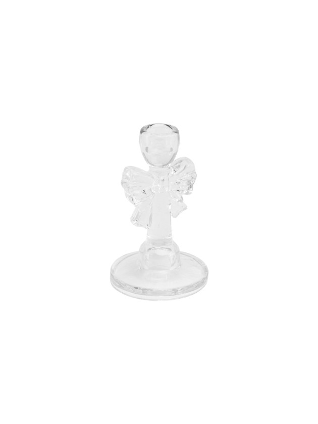 CLEAR GLASS BOW CANDLEHOLDER DIA 9.2CM X 14.8CM