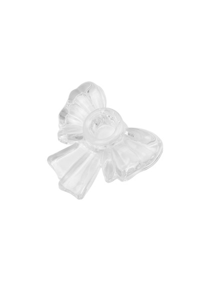 CLEAR GLASS BOW CANDLEHOLDER 9.2CM X 9.2CM X 2.8CM