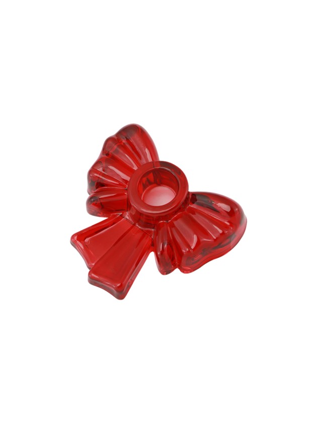 RED GLASS BOW CANDLEHOLDER 9.2CM X 9.2CM X 2.8CM