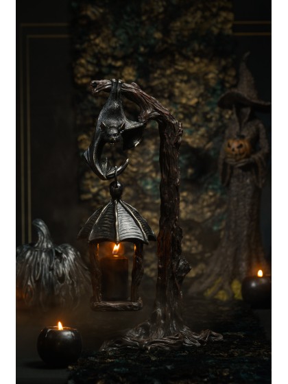 POLYRESIN BAT ON TREE BRANCH LANTERN CANDLE HOLDER 19.2CM X 15CM X 37CM