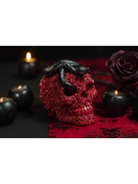 SCHÄDEL KUNSTHARZ ROSA ROT UND SCHLENGEL SCHWARZ 10.5CM X 15CM X 13CM
