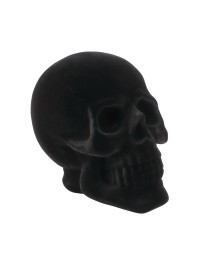 GROSS SCHÄDEL KUNSTHARZ GEFLÖCKT SAMT SCHWARZ 13CM X 19CM X 16.5CM