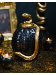 CITROUILLE RESINE NOIRE TEXTURE SERPENT OR 14CM X 16CM X 20.5CM