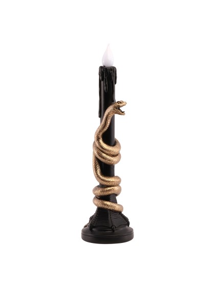 KERZENLEUCHTER LED KUNSTHARZ SCHWARZ MIT SCHLENGEL GOLD 11CM X 11CM X 41CM