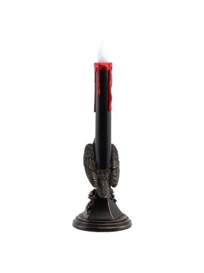 POLYRESIN BLACK LED CANDLE WITH CROW 13.5CM X 13.5CM X 45.5CM