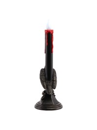 POLYRESIN BLACK LED CANDLE WITH CROW 13.5CM X 13.5CM X 45.5CM