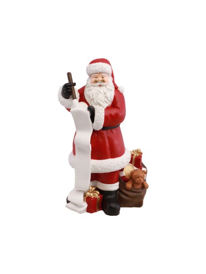 RESIN SANTA WITH LIST AND GIFTS 14CM X 10CM X 24CM