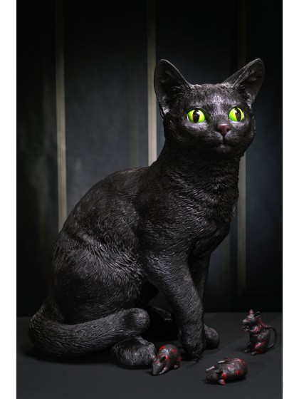 GRAND CHAT RESINE NOIR 46.3CM X 30.2CM X 56CM