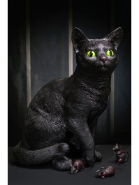 GRAND CHAT RESINE NOIR 46.3CM X 30.2CM X 56CM